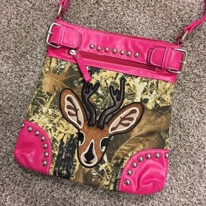 Camo and pink over-the-shoulder/crossbody purse